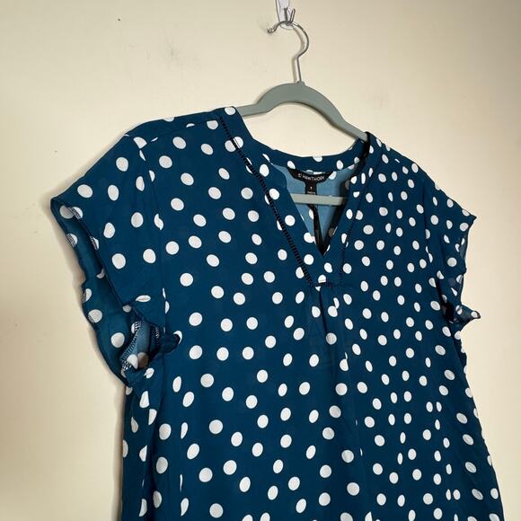 41 Hawthorn London Mixed Media Blouse Teal White Polka Dot Women’s M NWT - Picture 3 of 7